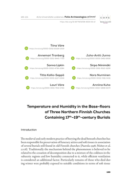 Temperature and Humidity in the Base-Floors of Three Northern Finnish Churches Containing 17Th–19Th-Century Burials