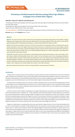 Cronicon OPEN ACCESS EC MICROBIOLOGY Research Article