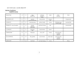 GLY 4310C Lab 2 CLASS: SILICATE Subclass: Inosilicates Amphibole