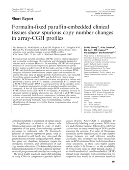 Formalinfixed Paraffinembedded Clinical Tissues Show Spurious Copy