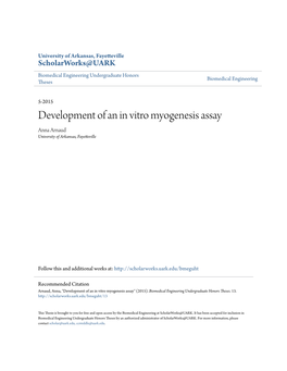 Development of an in Vitro Myogenesis Assay Anna Arnaud University of Arkansas, Fayetteville