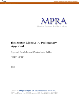 Helicopter Money: a Preliminary Appraisal