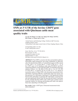 UTR of the Bovine CDIPT Gene Associated with Qinchuan Cattle Meat Quality Traits C.Z