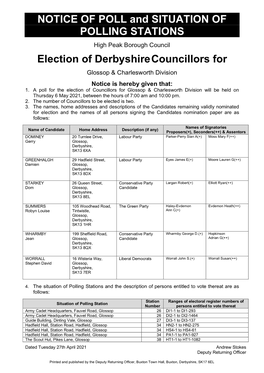 NOTICE of POLL and SITUATION of POLLING STATIONS Election Of