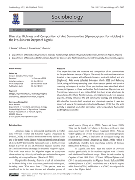 Sociobiology 67(1): 48-58 (March, 2020) DOI: 10.13102/Sociobiology.V67i1.2897