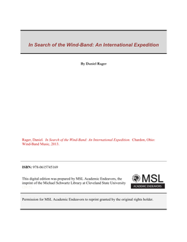 In Search of the Wind-Band: an International Expedition