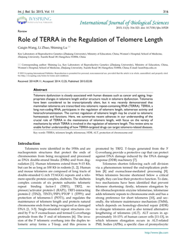 Role of TERRA in the Regulation of Telomere Length Caiqin Wang, Li Zhao, Shiming Lu 