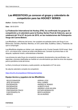 Las #REDSTICKS Ya Conocen El Grupo Y Calendario De Competición Para Las HOCKEY SERIES