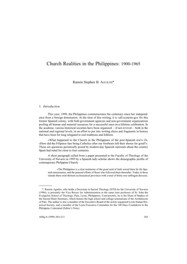 Church Realities in the Philippines: 1900-1965