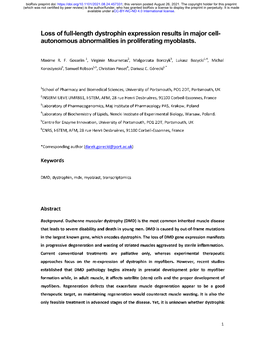 Loss of Full-Length Dystrophin Expression Results in Major Cell- Autonomous Abnormalities in Proliferating Myoblasts