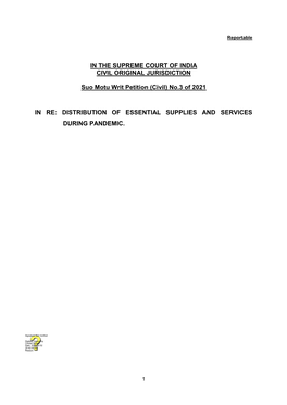 IN the SUPREME COURT of INDIA CIVIL ORIGINAL JURISDICTION Suo Motu Writ Petition (Civil) No.3 of 2021 in RE: DISTRIBUTION of ES