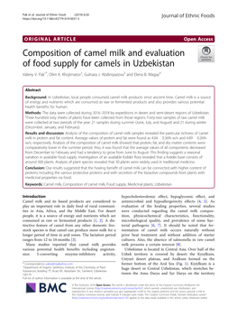 Composition of Camel Milk and Evaluation of Food Supply for Camels in Uzbekistan Valeriy V