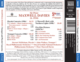 Maxwell Davies’S Orchestral Work Is Represented in This Programme