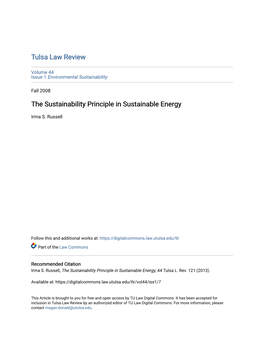 The Sustainability Principle in Sustainable Energy