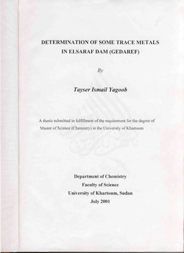 Determination of Some Trace Metals in Elsaraf Dam (Gedaref)