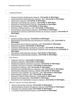 Medication Shortages: March 2019
