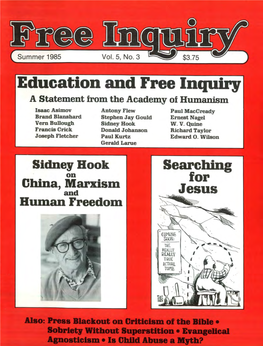 Education and Free Inquiry a Statement from the Academy of Humanism