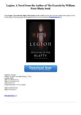 Legion: a Novel from the Author of the Exorcist by William Peter Blatty Book