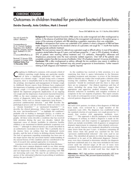 Outcomes in Children Treated for Persistent Bacterial Bronchitis Deirdre Donnelly, Anita Critchlow, Mark L Everard