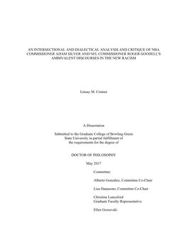 An Intersectional and Dialectical Analysis and Critique of Nba Commissioner Adam Silver and Nfl Commissioner Roger Goodell's Ambivalent Discourses in the New Racism