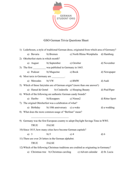 Trivia Questions Sheet