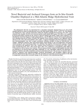 Novel Bacterial and Archaeal Lineages from an in Situ Growth Chamber Deployed at a Mid-Atlantic Ridge Hydrothermal Vent