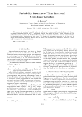 Probability Structure of Time Fractional Schrödinger Equation