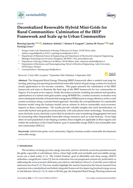 Decentralized Renewable Hybrid Mini-Grids for Rural Communities: Culmination of the IREP Framework and Scale up to Urban Communities