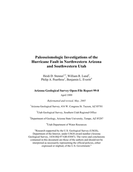 Paleoseismologic Investigations of the Hurricane Fault in Northwestern Arizona and Southwestern Utah