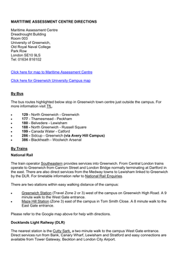 Directions to Maritime Assessment Centre