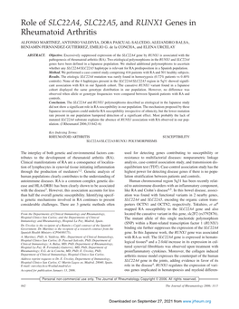 Role of SLC22A4, SLC22A5, and RUNX1 Genes in Rheumatoid