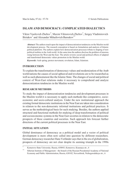 Islam and Democracy: Complicated Dialectics