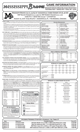 GAME INFORMATION Mississippi Braves Media Relations Department Trustmark Park • 1 Braves Way • Pearl, Ms • 39208