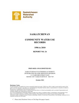 SK COMMUNITY WATER USE RECORDS 1996 to 2010