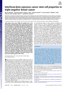 Interferon-Beta Represses Cancer Stem Cell Properties in Triple-Negative Breast Cancer