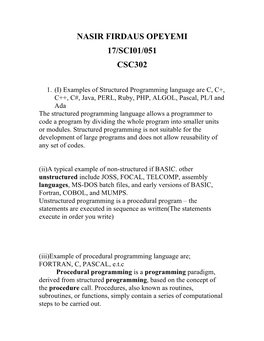 Procedural Programming