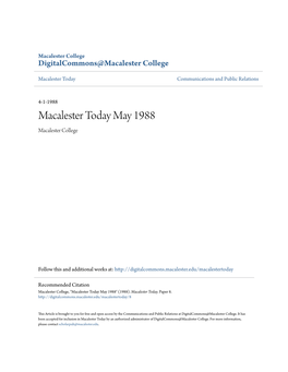 Macalester Today May 1988 Macalester College