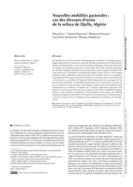 Nouvelles Mobilités Pastorales : Cas Des Éleveurs D'ovins De La Wilaya