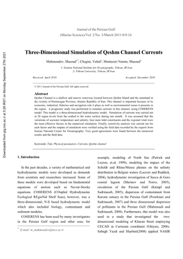 Three-Dimensional Simulation of Qeshm Channel Currents