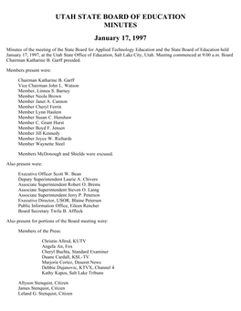 UTAH STATE BOARD of EDUCATION MINUTES January 17, 1997