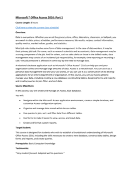 Microsoft ® Office Access 2016: Part 1