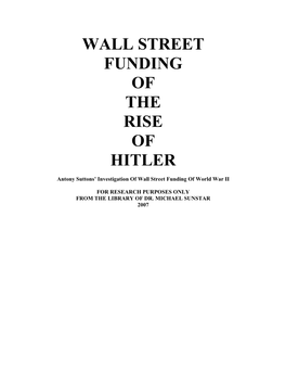 Wall Street Funding of the Rise of Hitler