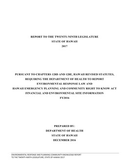 Report to the Twenty-Ninth Legislature State of Hawaii 2017