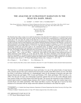 The Analysis of Ultraviolet Radiat1on in the Dead Sea Basin, Israel