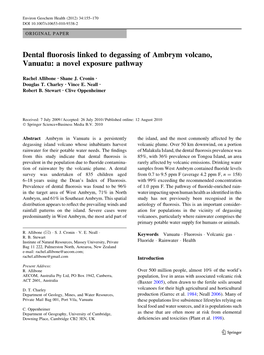 Dental Fluorosis Linked to Degassing of Ambrym Volcano, Vanuatu: a Novel