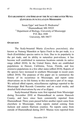 (2) December 2018 P 47 Establishment and Spread of the Scaly-Breasted Munia in Mississippi