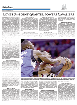 Love's 34-Point Quarter Powers Cavaliers