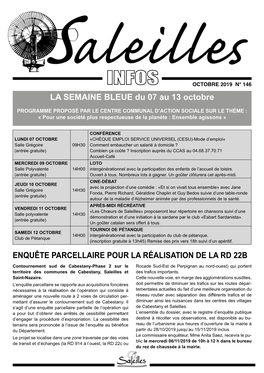 ENQUÊTE PARCELLAIRE POUR LA RÉALISATION DE LA RD 22B LA SEMAINE BLEUE Du 07 Au 13 Octobre