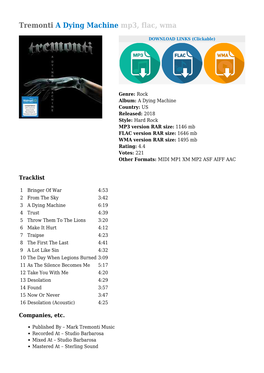 Tremonti a Dying Machine Mp3, Flac, Wma