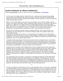 This Land Press » South by Midwest: Or, Where Is Oklahoma? » Print 5/16/11 9:16 AM